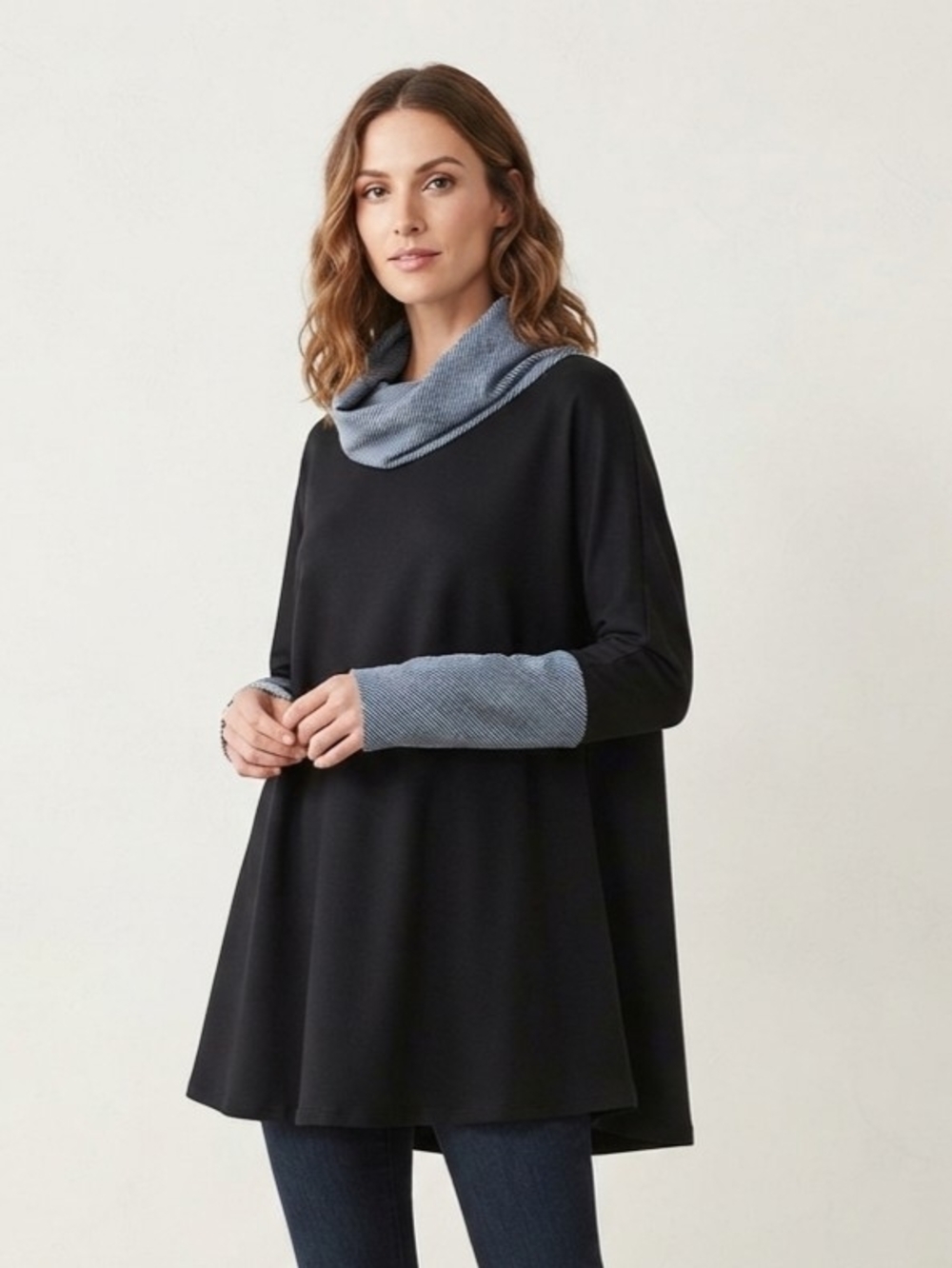 Joseph Ribkoff Black Tunic with Cowl and Cuffs Size M/L